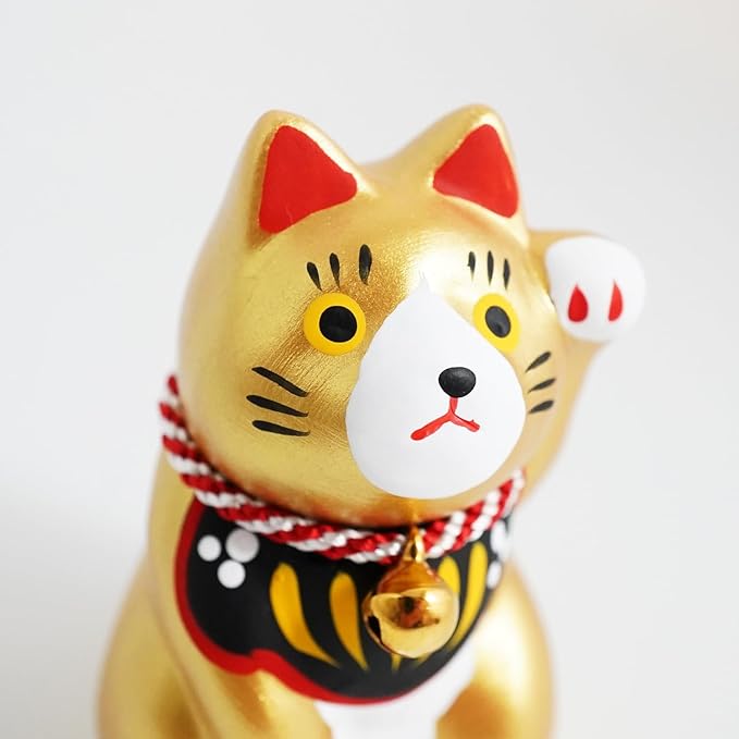 Maneki-Neko Lucky Cat, 2.7 Inches | Hand-Painted Ceramic Fortune and Prosperity Talisman | Artisan Crafted Desk and Room Decor | Made in Japan (Gold)