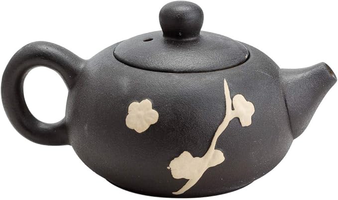 TJ Global Chinese/Japanese Ceramic Tea Set, 100% Handmade Traditional Tea Ceremony Set with Teapots, 6 Teacups, Bamboo Tea Tray with Drainage (Black)
