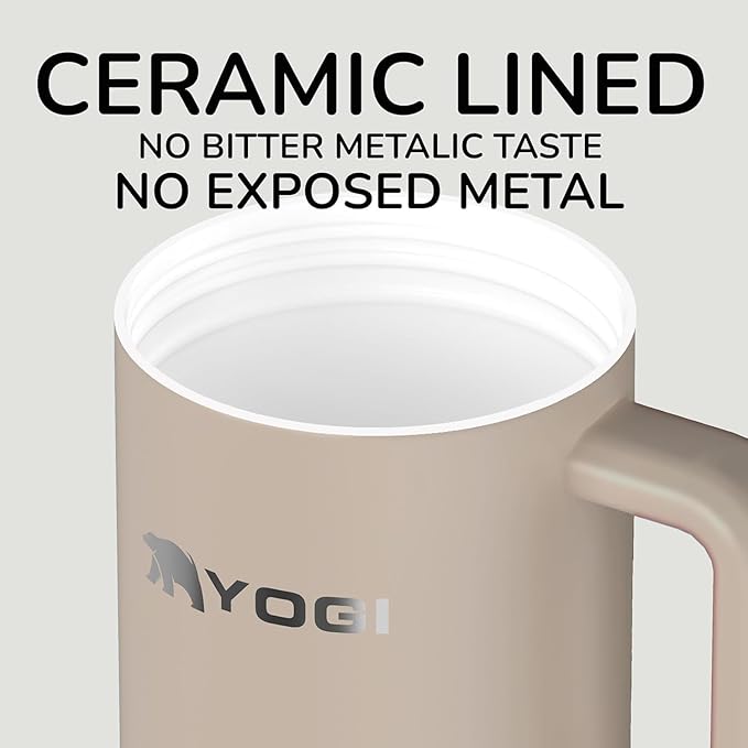 YOGI Ceramic Lined Metal Allergy Safe 24oz Tumbler with Handle and Straw Leakproof Flip & Sip Lid Vacuum Insulated Stainless Steel Travel Cup for Iced Coffee Water and All-Day Hydration 24oz Driftwood