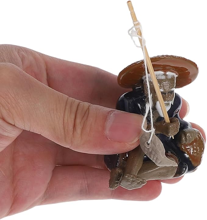 YARNOW 2pcs Mini Fisherman Figurines Ceramic Zen Garden Decor Fishing Sculpture for Aquariums Bonsai Fairy Gardens Durable Asian Zen Decoration for Home and Outdoor Use