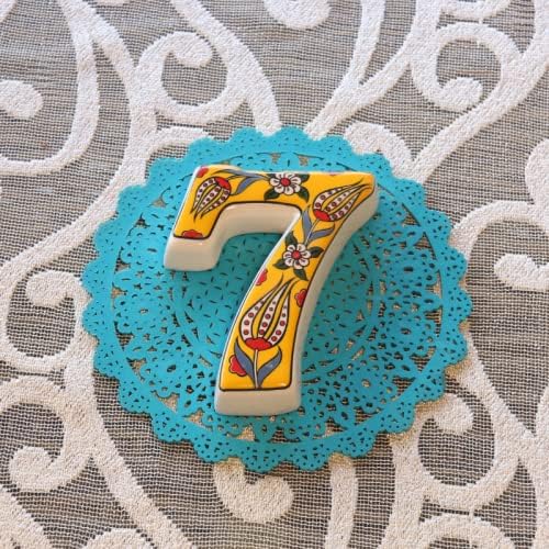 Large Ceramic Housewarming Sign Ceramic Address Plaque House Numbers Sign Door Personalized Coloured Decorative Hand Decoratede Housewarming Gifts Tulip Design 12 * 9 cm (Yellow, 7)