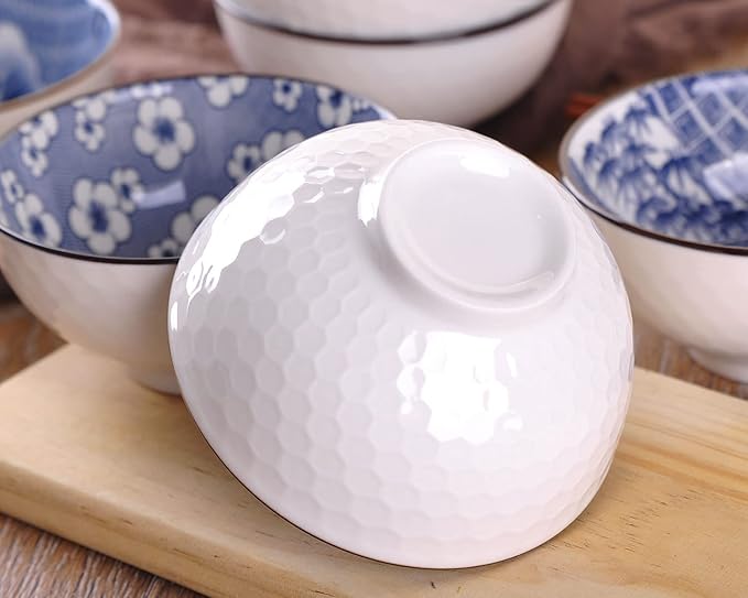 WHJY Blue and White Chinese Japanese Ceramic Rice Bowl 10 oz, Sakura Bowl Gift Set, Serving Bowls Dinnerware Bowls for Rice, Cereal, Noodle, Soup, Desserts, Set of 6