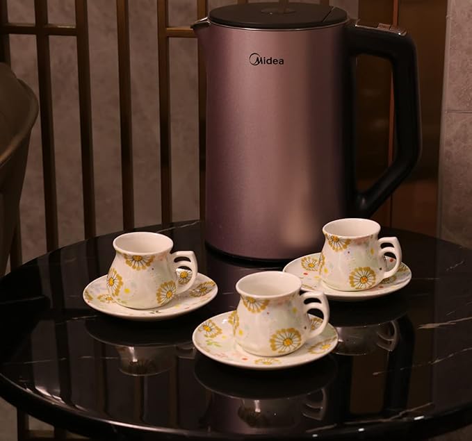 GuangYang 12 pieces Expresso Cups and Saucers for 6 People,2 oz Turkish Coffee Cup set of 6,Lucky Floral Pattern,Good Gift Set