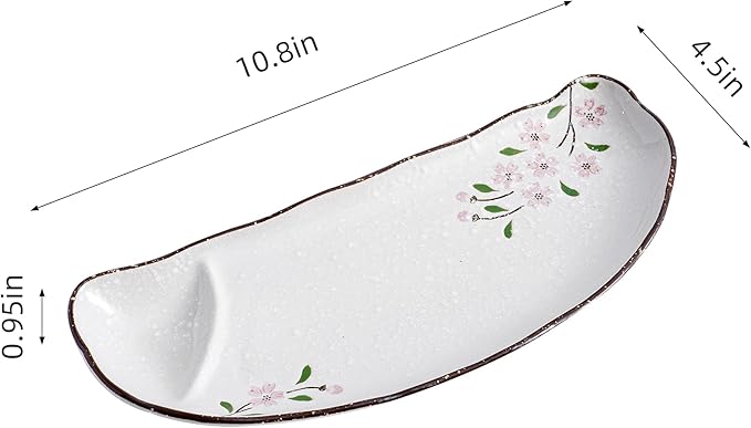 10.8" Half-round Ceramic Japanese Sushi Platter Dumpling Plate with Dipping Saucer for Snack Dessert Salad Fries Gyoza (24Pack, Pink Sakura)