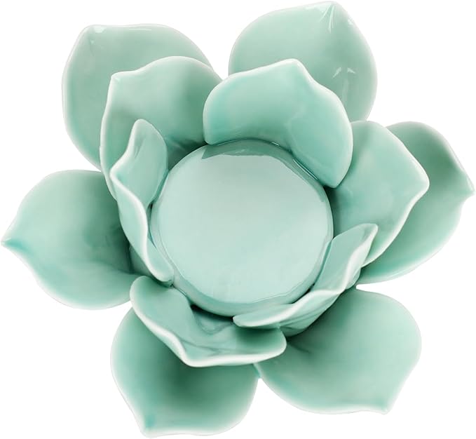 OwnMy Green Ceramic Lotus Flower Tealight Holder 4.5 Inch Lotus Petal Tealight Candle Holder, Ceramic Votive Candle Stand for Wedding Table Centerpieces Home Decors