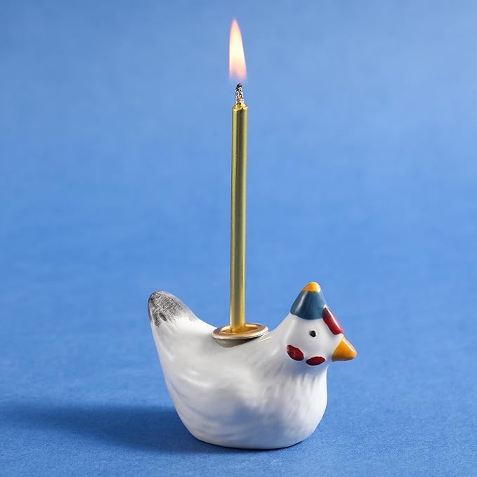 Honeydak Ceramic Chicken Cake Decoration Snowy White Hen Candle Holder Chicken Birthday Cake Topper Handcrafted Hen Farm Figurine for Party Decor