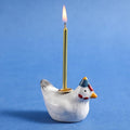 Honeydak Ceramic Chicken Cake Decoration Snowy White Hen Candle Holder Chicken Birthday Cake Topper Handcrafted Hen Farm Figurine for Party Decor