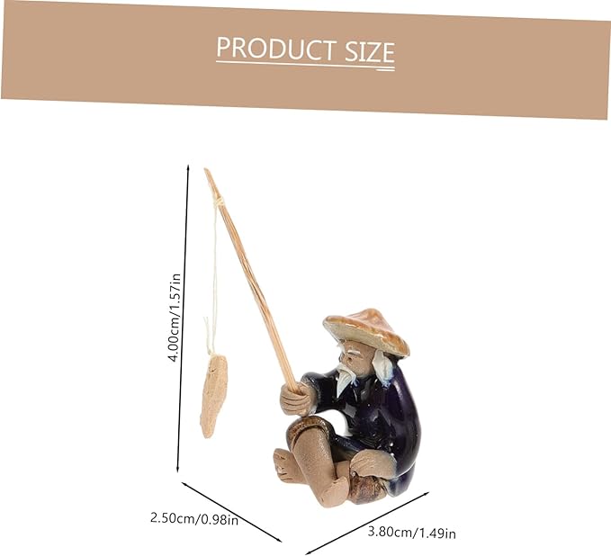 Angoily 3Pcs Miniature Fisherman Figurines Ceramic Statue for Aquariums Lovely Bonsai Landscape Decor Asian Fisherman Sculpture for Micro Landscapes and Fish Tanks