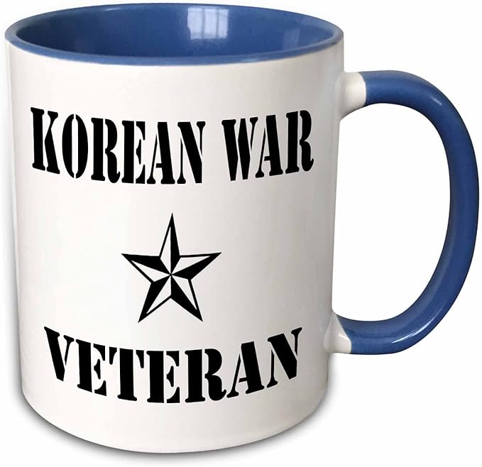 3dRose Korean War Veteran, Black and White 11oz Two-Tone Blue Mug