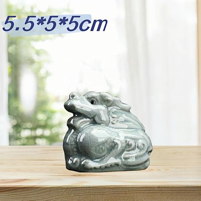 Ceramic Ornaments Ceramic Pixiu Sculpture Chinese Asian Decoration Symbol of Wealth and Treasure - Silver Grey