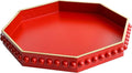 Red Serving Tray for Coffee Table, Octagonal Beaded Plastic Decorative Tray for Ottoman, Kitchen Counter, Living Room, Outdoor Lacquer Tray for Entertaining