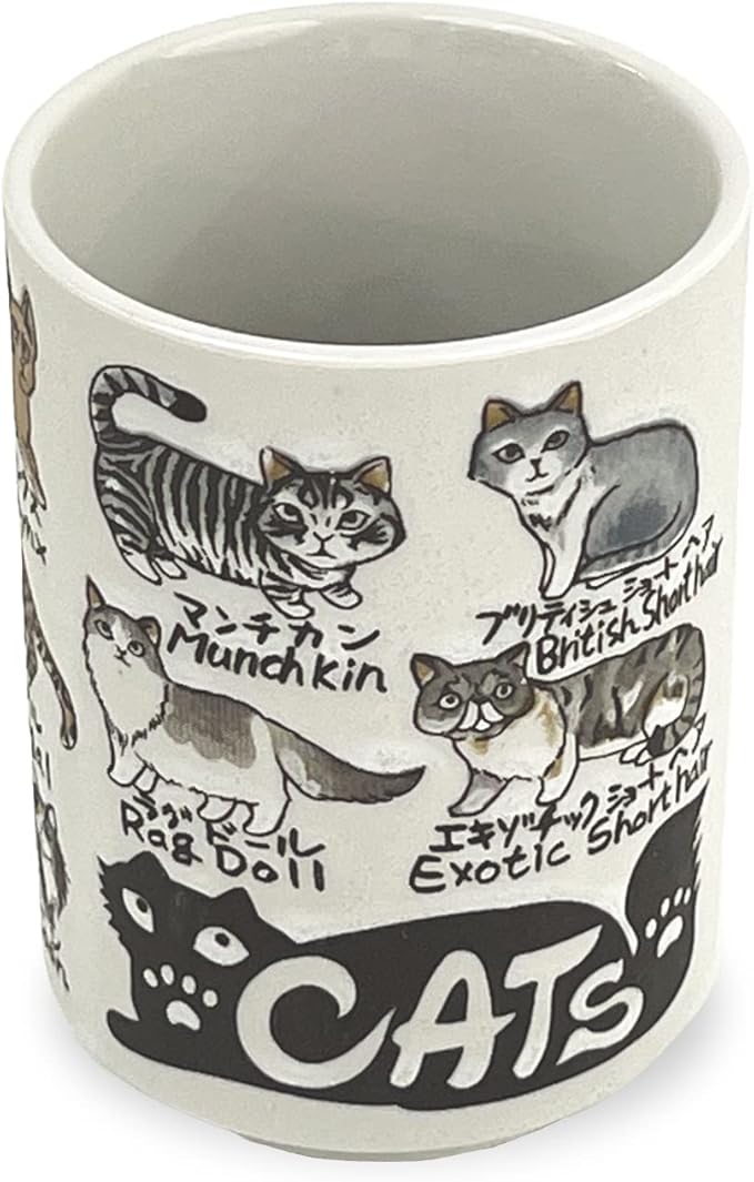 Japanese Tea Cup - Pottery 9 fl oz, Yunomi Mug, Sushi Made in Japan (C3-26 Cat)