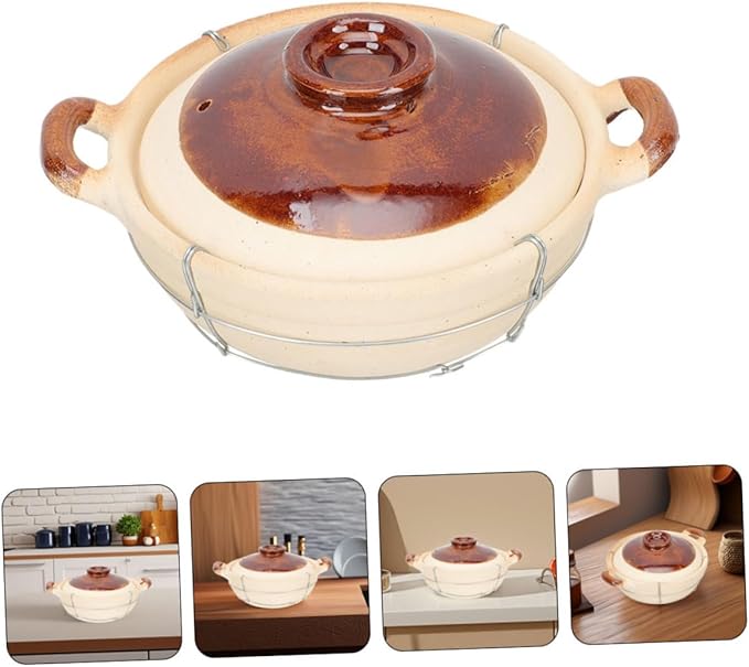 Ciieeo 2pcs Clay Casserole Dish Lid Single Handle Korean Stone Pot for Rice Soups Stews - Cookware for Home Cooking