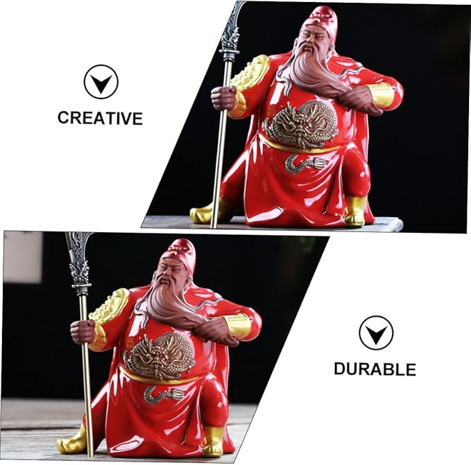 Angoily Red Guan Statue Ceramic Sculpture Feng Shui Ornament for Home and Office Decor Martial of Wealth Figurine for Living Bedroom and Party Decoration