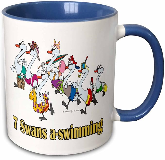 3dRose Seven Swans a-Swimming 15oz Two-Tone Blue Mug