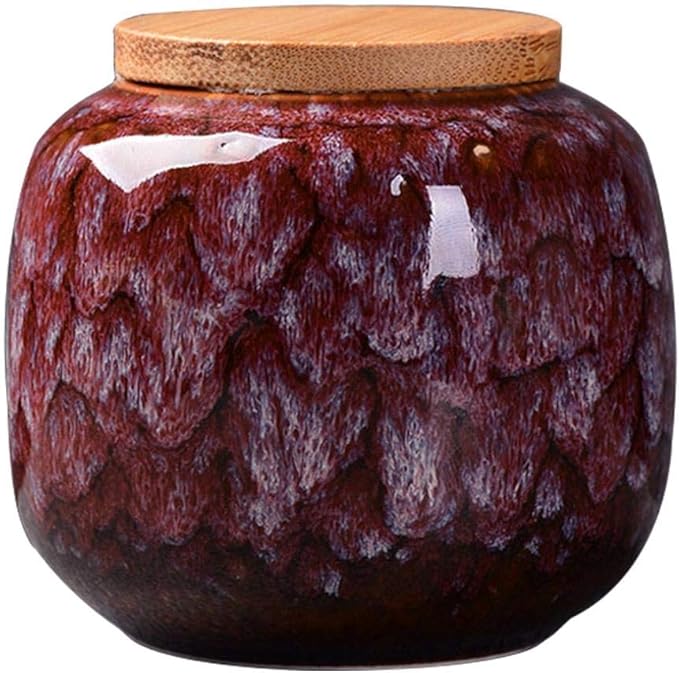 Ceramic Storage Jars, Vintage Chinese Style Storage Jars with Bamboon Lid, Traditional Tea Tins Cans Canister for Kitchen Spice, Tea, Coffee, Condiment (Rogue red carmine)