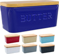 PriorityChef Extra Large Butter Dish with Lid for Countertop, Ceramic Butter Container With Airtight Cover, Butter Keeper for Counter or Fridge, Butter Holder Storage, Dark Blue