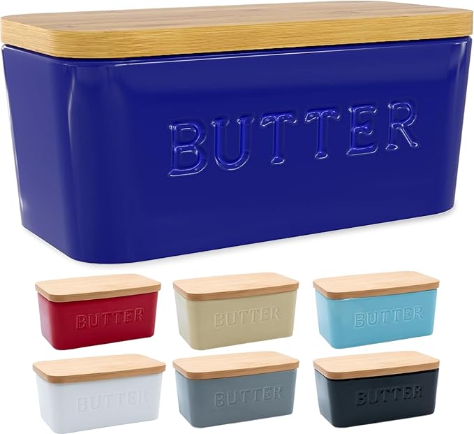 PriorityChef Extra Large Butter Dish with Lid for Countertop, Ceramic Butter Container With Airtight Cover, Butter Keeper for Counter or Fridge, Butter Holder Storage, Dark Blue