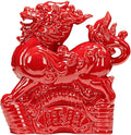 Chinese Style Sculpture Ceramic Pixiu Sculpture Chinese Asian Decoration Symbol of Fortune and Wealth - Red