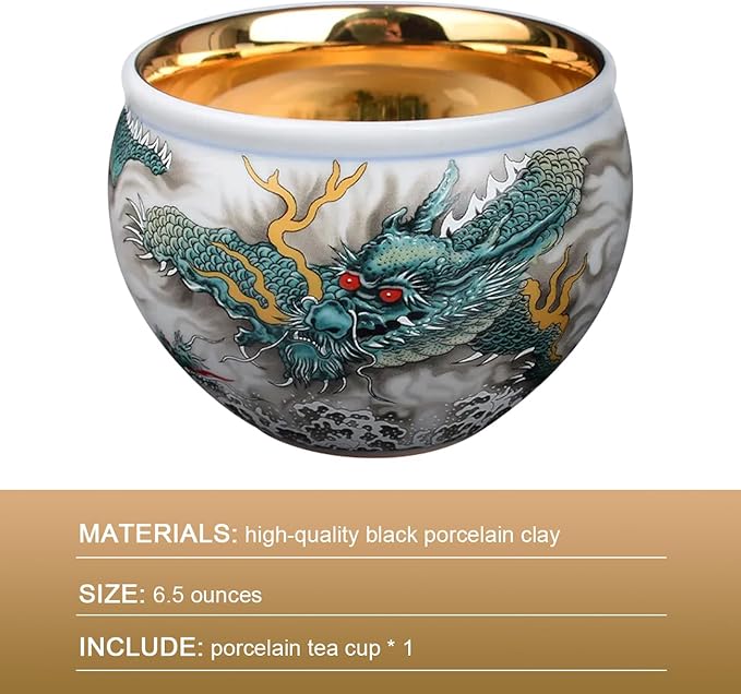 Ceramic Kungfu Tea Cup Azure Dragon Traditional Tea Mug Chinese Enamel Cup Hand-Painted Dragon Patterns Porcelain Bowls Tea Ceremony Set for Home Bar Club Tea Room