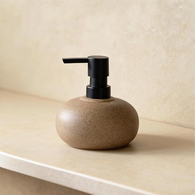 10oz Ceramic Hand Soap Dispenser, Elegant Liquid Soap Dispenser for Bathroom Countertop, Heavy & Sturdy Dish Soap Dispenser for Kitchen (Brown)