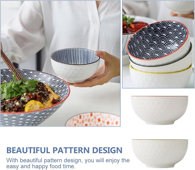 2pcs Ceramic Fruit Salad Bowls Kitchen Tableware for Rice and Salad Lightweight and Portable Beautifully Designed Delicate Patterns