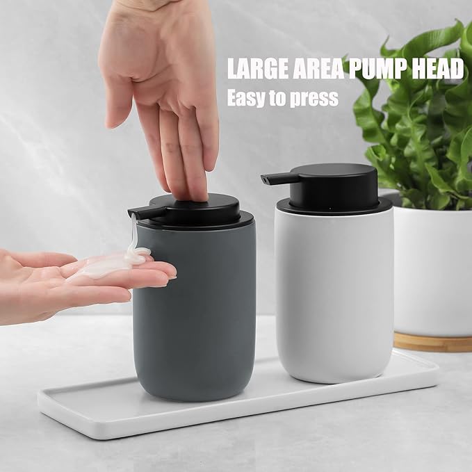 Hand Soap Dispenser for Bathroom Decro, Ceramic Liquid Pump Bottles Refillable Dish Dispenser for Kitchen Farmhouse Colleage Dorm, Matte Grey