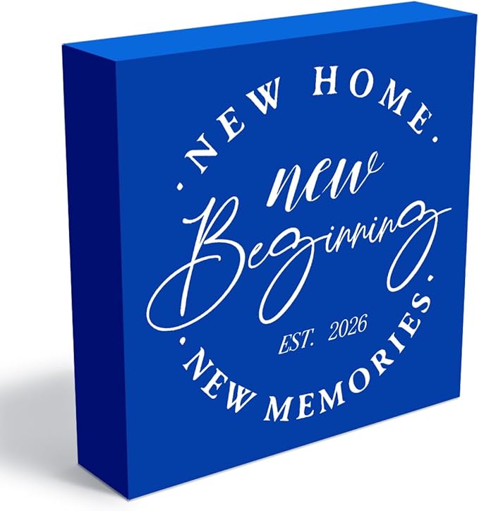 MUBIAO Rustic 2026 New Home Housewarming Gifts Ideasfor Women Men Friend Home Desk Shelf Decor - 5.1 x 5.1 Inches New Memories Decor Accessories - Blue