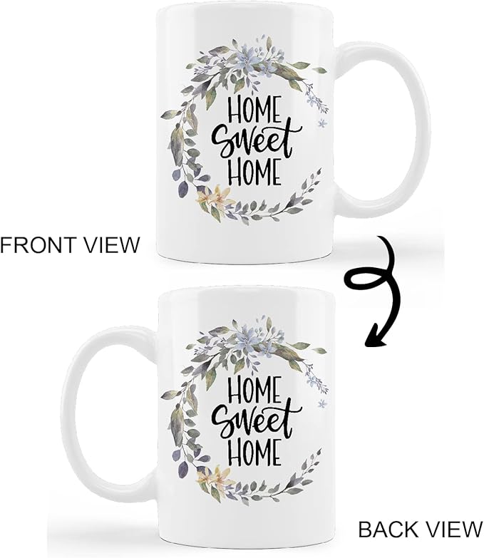 kunlisa Sweet Home Decor Mugs Cup,Home Sweet Home Wreath Sign Ceramic Mug-11oz Coffee Milk Tea Mug Cup,Home Owner Mug,Housewarming Gifts For New Home,Women Mom Newlyweds Gift