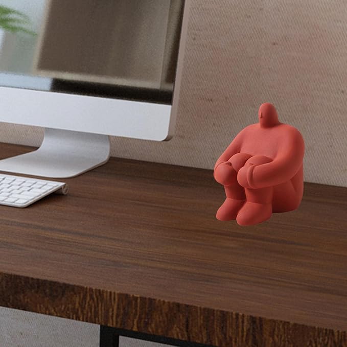 Abstract Art Character Statue Figurine Handmade Ceramic Sculpture Ornaments for Bookshelf Wine Cabinet Crafts Decoration (Red)