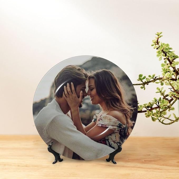 Custom Photo Ceramic Decorative Plate, Wobble-Plate Dishes with Display Stand, Handmade Ceramic Ornament, for Wall Hanging Living Room Bathroom Decor Gift, Lime-8 In