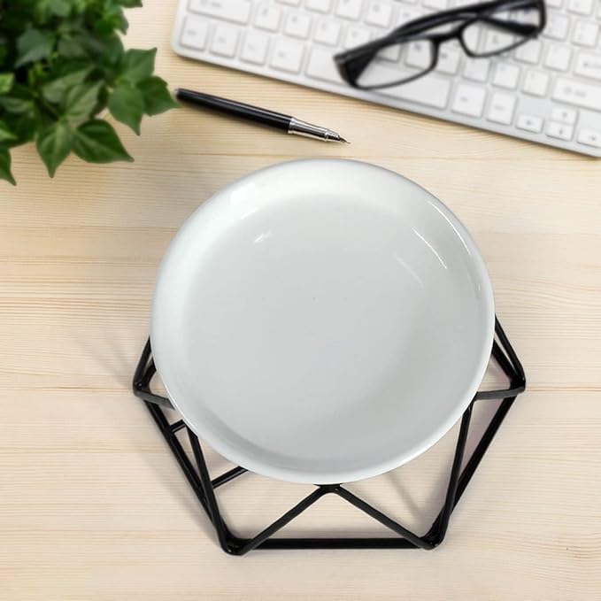 SXCHEN Delicate Romantic Hexagon Shaped Geometric Design Ceramic Tealight Candle Holder Oil Burner, Essential Oil Incense Aroma Diffuser Furnace Home Decoration Stylish Design Black Metal