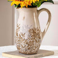 Purple and Borwn Floral Vintage Vase with Handle, French Country Floral Pitcher Vase, Rustic Ceramic Farmhouse Vases for Home Decor, Living Room, Bookshelf, Grand Millennial Tuscan Decor 8.7 in