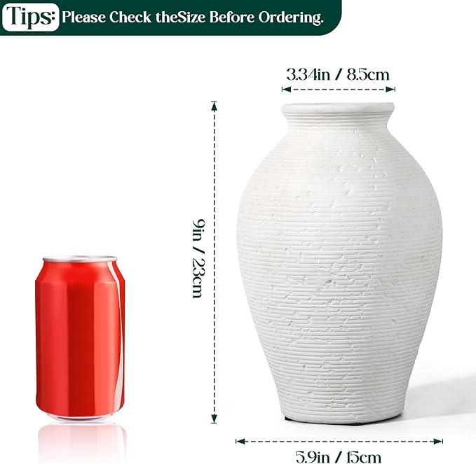 Ceramic Flower Vase Home Decor - 9 Inch Vintage Ceramic Vase Large Vases for Decor Living Room Large Ceramic Vase for Dining Room Bathroom Indoor and Outdoor Decoration