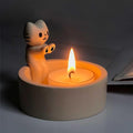 Cartoon Kitten Candle Holder, Cats Warming Paws Candle Holder, Handcrafted Scented Tealight Candle Holder, Cute Home Decor Gift for Cats Lovers-Monochrome