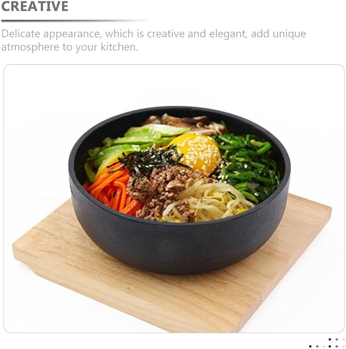 Cabilock Cast Iron Bibimbap Bowl 6.7 Inch Korean Stone Bowl for Cooking Sizzling Hot Pot Dolsot Professional Ramen Noodle Soup Mixing Rice Serving Basin Oven Safe Seasoned Kitchenware