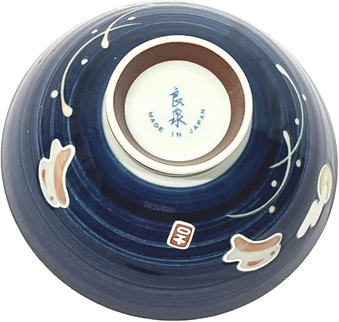 Traditional Style Japanese Ceramics Rice Bowl Chawan Pottery, Dishwasher Microwave Safe Made in Japan (Totoya Usagi, Medium (oohira))