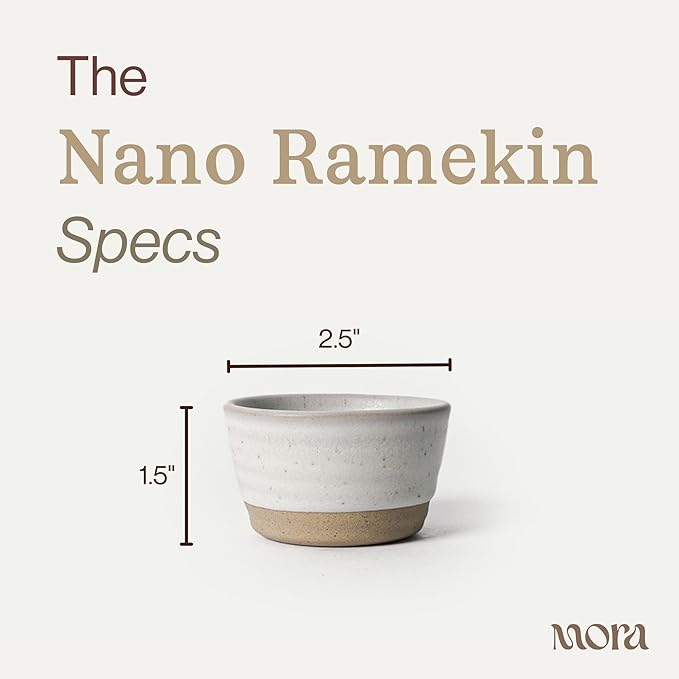 Mora Nano Ramekins Set of 4, 2oz Ceramic Pottery Sauce Cups - Microwave, Oven and Dishwasher Safe - Oat