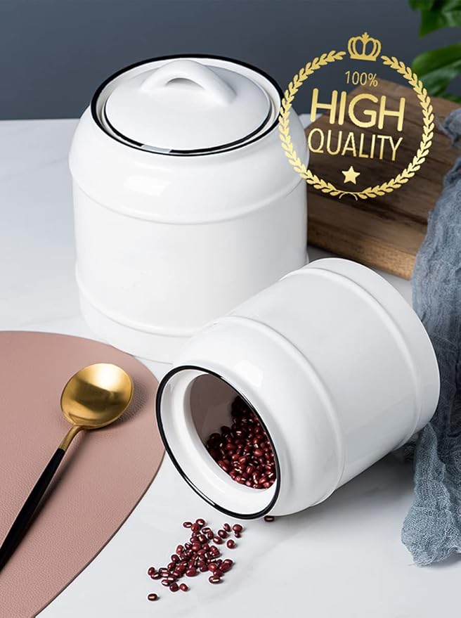 10cup/85oz Ceramic Jar for Dry Food Storage Containers, Airtight Cookie Jar with Lids, Porcelain Ceramic Canister for Kitchen Countertop Pantry Farmhouse Store Flour Sugar Bean Candy (White)