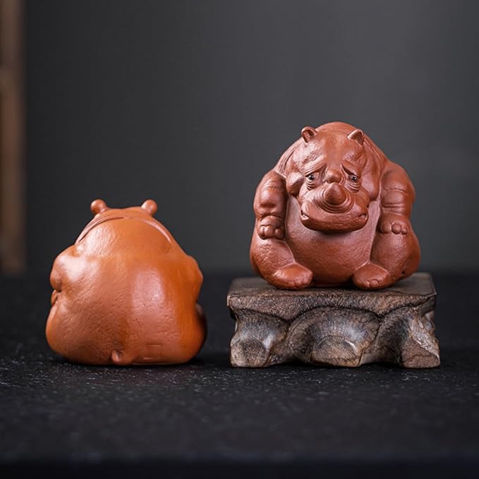 Purple Sand Hippopotamus Statue Tea pet Mini Rhinoceros Ceramic Sculpture kung fu Tea Accessories Decoration Home Bookshelf Desktop Decoration Ornaments Statue (Rhino)