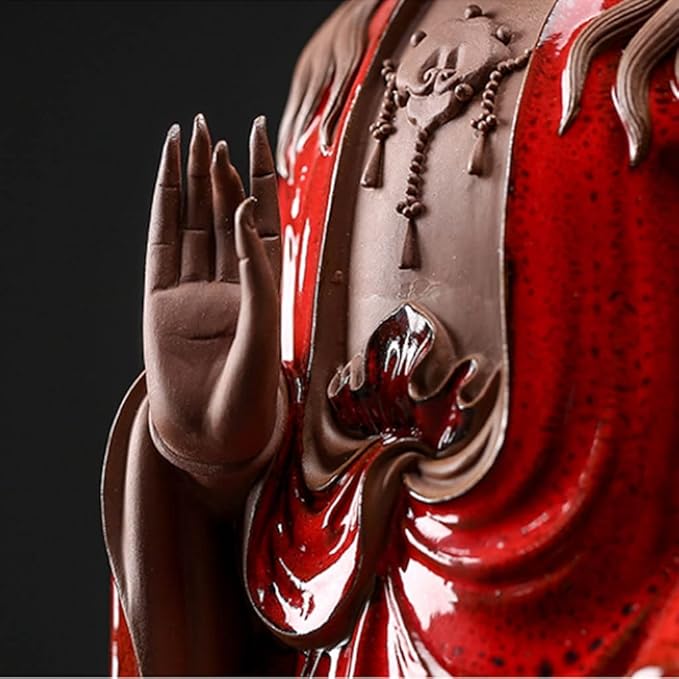 Buddha Statue Ceramic Guanyin Zen Buddha Sculpture Guanyin Sculpture Ceramic Statuette Buddha Crafts Zen Decor (Color : Red)