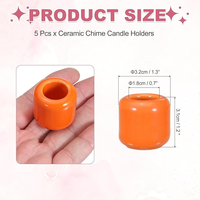 uxcell 5 Pcs Ceramic Chime Candle Holders, Small Ceramic Candle Holders for Birthday Parties Dinners Weddings Table Centerpiece Gatherings Anniversaries Occasions, Orange