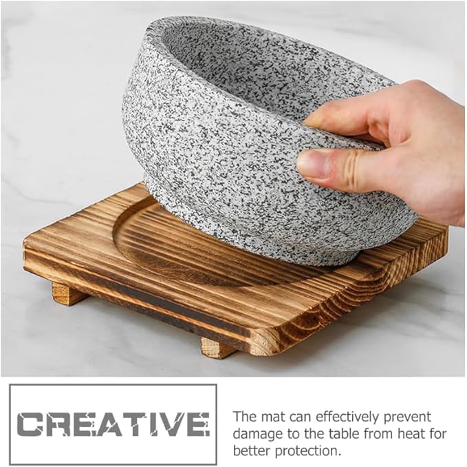 Unomor 2Pcs Heat Resistant Trivet Mats for Hot Pots and Dishes-Wooden Stone Bowl Place Mats with Rustic Charcoal Design Countertop Heat Protectors for Kitchen Use 7.87X7.87 Inches
