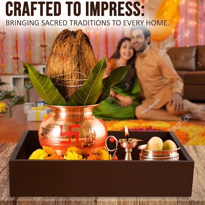 Coffee Table Tray with Handles, Return Gifts for Pooja, Return Gifts for Housewarming, Return Gifts, Indian Return Gifts, Indian Return Gifts for Pooja Bulk - 10" X 8" X 2" Size (4, Brown)