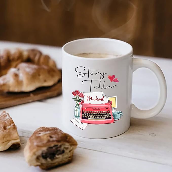 Personalized Writer Coffee Mug Custom Name, Story Teller Awesome Writer Author White Cup Gift for Book Lover/Reading Lover/Friend/Family, Customized Author Ceramic Mug 11oz 15oz for Men/Women