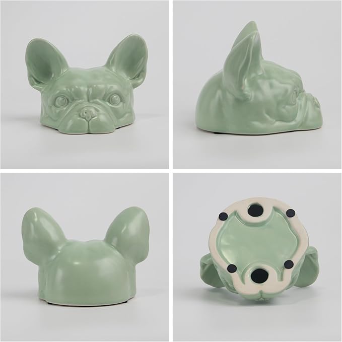 Green Dog Head Statue - Handmade Ceramic Bulldog Figurines for Home Office Decor, Healing Gifts for Dog Lovers (Sage Green, 5.31"×4.72"×3.74")