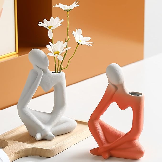 White Flower Vase Ceramic Thinker Vase for Home Decor Modern Cute Boho Vases Room Decor Unique Aesthetic Vase Ceramic Decorative Face Vases for Centerpieces Bathroom Birthday Gifts for Women