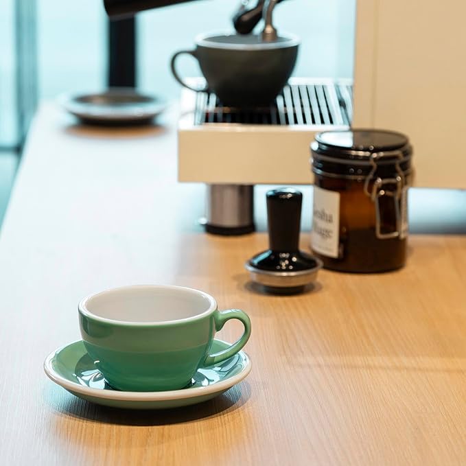 Loveramics Cappuccino Cup with Saucer, 8 oz Ceramic Coffee cup with Round Bottom for Cappuccino, Latte, Tea, Espresso, Thick-walled Stoneware Cup Set for Barista - Regular Colours (Mint, 8OZ)