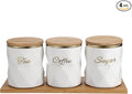 JUXYES Set of 3 Ceramic Canisters Set for Sugar Coffee Tea, Luxurious Storage Containers Set with Lids Decorative Storage Pots White Ceramic Storage Jar for Kitchen Counter Dining Room