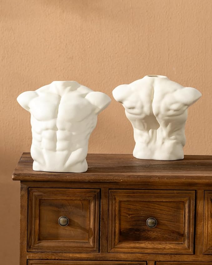 Body Art Vase, Classical Sculpture Statue for Bookshelf Shelf Decoration, Nordic Modern Ceramic Flower Vase for Home Decor, Table Centerpiece, Living Room, Office, Entryway, Console（Cream）